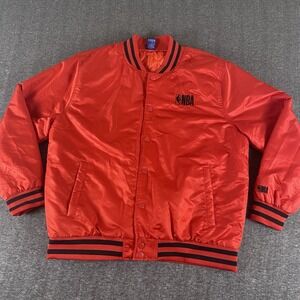 NBA Red Satin Bomber Jacket XL Quilted Lining Snap Front Vintage Style